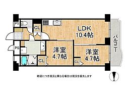 吉祥院ガーデンハイツC棟 2LDKの間取図画像