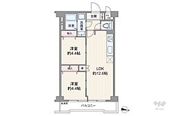 朝日大山マンション 2LDKの間取図画像