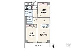 朝日プラザ王子 2LDKの間取図画像