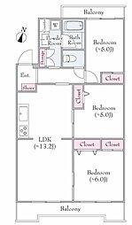 武蔵中原ローヤルパレス 3LDKの間取図画像