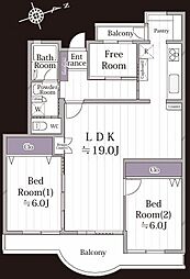 磯子台パークハイツ1号棟 2LDKの間取図画像