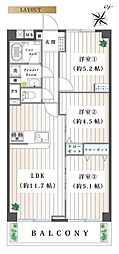三ツ沢ハイタウン1号棟 3LDKの間取図画像