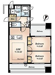 リブゼ横浜サザンシティ 2LDKの間取図画像