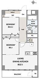 市ドリームハイツ1号棟 2LDKの間取図画像