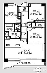 磯子スカイマンション 3LDKの間取図画像