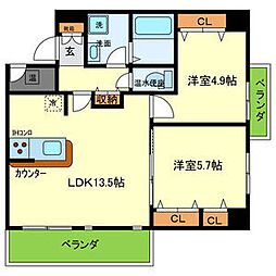 CRYSTA荒牧 2LDKの間取図画像