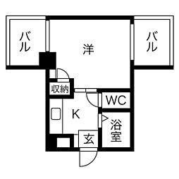 クレイン新大阪 1Kの間取図画像