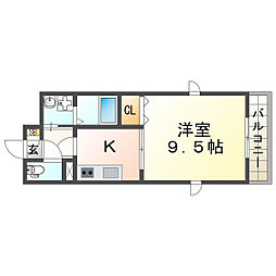 アムール宮崎 1Kの間取図画像