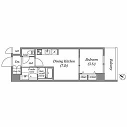神戸市東灘区青木2丁目マンション 1DKの間取図画像