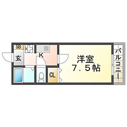 セジュール西宮今津 1Kの間取図画像