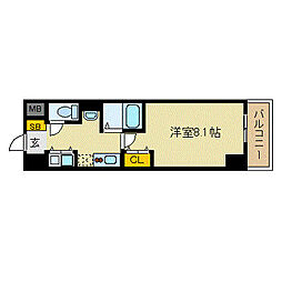 カスタリア三宮 1Kの間取図画像