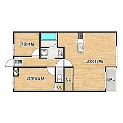 芦屋翠ケ丘アーバンリズ 2LDKの間取図画像