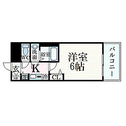 プレサンス三宮エレガンシア 1Kの間取図画像