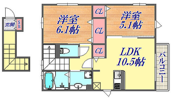 神戸中島通萬利レジデンス ｜兵庫県神戸市中央区中島通2丁目(賃貸アパート2LDK・2階・57.74㎡)の写真 その2