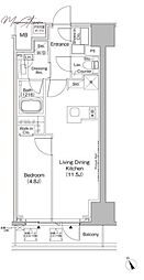 ザ・パークハビオ日本橋茅場町 9階1LDKの間取り