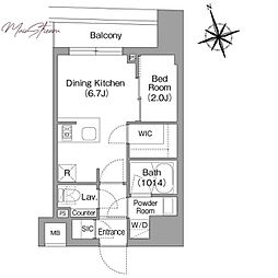 コンフォリア・リヴ八丁堀 1DKの間取図画像