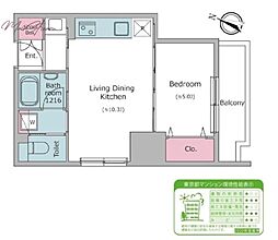 クロスレジデンス日本橋本町 1LDKの間取図画像