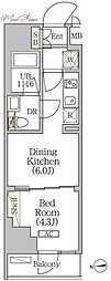 クラリティア浅草橋 1DKの間取図画像