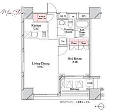 パークキューブ八丁堀 1LDKの間取図画像