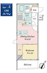 クロスレジデンス日本橋浜町 1DKの間取図画像