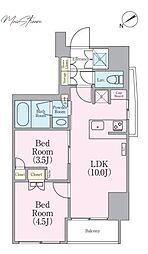 CRESTCOURT蔵前Residence 2LDKの間取図画像