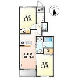 高松琴平電気鉄道長尾線 元山駅 徒歩17分の賃貸アパート 1階2LDKの間取り