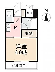 サンドリバー夢源 1Kの間取図画像