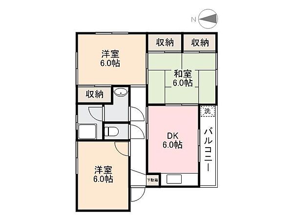 香川県高松市鶴市町(賃貸マンション3DK・2階・58.37㎡)の写真 その2