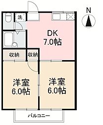 タウンハウスN 2DKの間取図画像