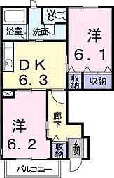 リヴァーウィルダーネスC 2DKの間取図画像