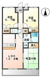 サニーハイツ鬼無 3LDKの間取図画像