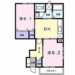 リーヴメゾン北館D棟 2DKの間取図画像