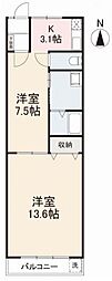 宝久ハイツ 2Kの間取図画像