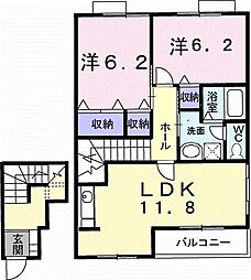 メゾニティーB 2LDKの間取図画像