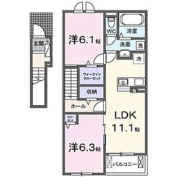 綾歌郡綾川町滝宮アパート 2LDKの間取図画像