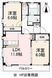 フォブール木下B 2LDKの間取図画像