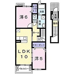 アジェルワンB 2LDKの間取図画像