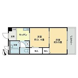 フィネス中屋敷 2Kの間取図画像