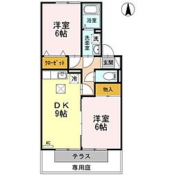セジュール伏石A 2DKの間取図画像