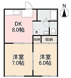 屋島西町レジデンス 2DKの間取図画像