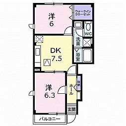 サンライズK3A 2DKの間取図画像