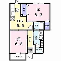 リバーサイド・佐野 2DKの間取図画像