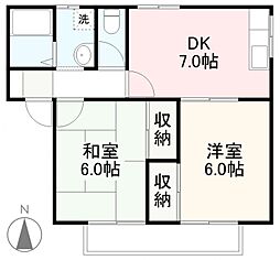 グランドコート東山崎B 2DKの間取図画像