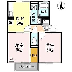 アベイユ・タヒB 2DKの間取図画像