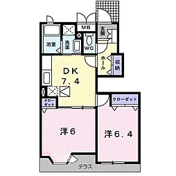 スウィート・オブ・ハートA 2DKの間取図画像