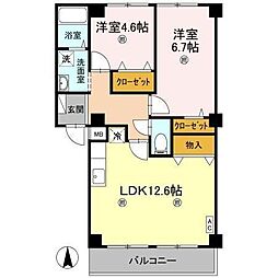 フィネス三条 2LDKの間取図画像