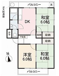 中筋マンション 3DKの間取図画像