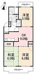 宮脇マンションB 3DKの間取図画像