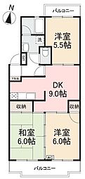 宮脇マンションB 3DKの間取図画像
