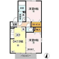 ビーンズヒルA 2DKの間取図画像